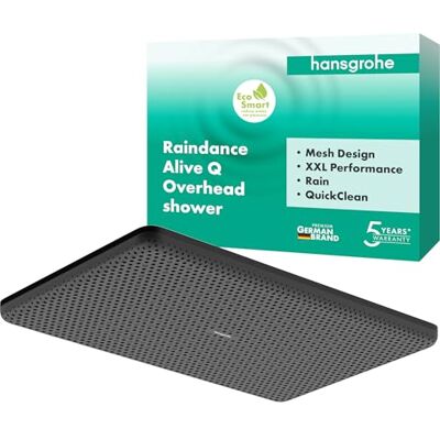 Hansgrohe Raindance Alive Q Soffione doccia a risparmio idrico (EcoSmart), Doccia a pioggia con1 getto (PowderRain) per montaggio a parete/soffitto, funzione anticalcare, nero opaco, Hansgrohe Raindance Alive Q Soffione doccia a risparmio idrico (EcoSmart), Doccia a pioggia con1 getto (PowderRain) per montaggio a parete/soffitto, funzione anticalcare, nero opaco,