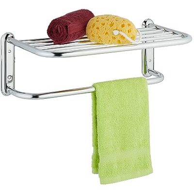 Relaxdays Porta Asciugamani Bagno da Parete, Mensola Portasciugamani con 6 Aste, Acciaio Cromato, Ripiano Salvaspazio Relaxdays Porta Asciugamani Bagno da Parete, Mensola Portasciugamani con 6 Aste, Acciaio Cromato, Ripiano Salvaspazio