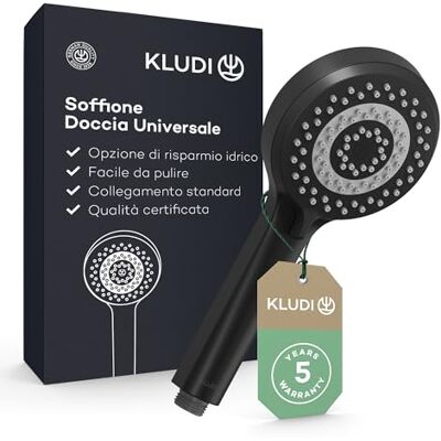 Kludi -X1 Doccetta anticalcare con 3 tipi di getti, doccetta a risparmio d'acqua opzionale (standard 15l/min, opzione 9 l/min, doccetta a mano (Ø10,7 cm), nero opaco Kludi -X1 Doccetta anticalcare con 3 tipi di getti, doccetta a risparmio d'acqua opzionale (standard 15l/min, opzione 9 l/min, doccetta a mano (Ø10,7 cm), nero opaco