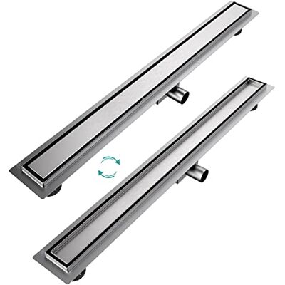 EMKE Canalina per doccia, 90 cm, in acciaio inox, piastrellabile, set completo di scarico per doccia, sifone con antiodore e filtro per capelli, scarico doccia, doppio lato per bagno EMKE Canalina per doccia, 90 cm, in acciaio inox, piastrellabile, set completo di scarico per doccia, sifone con antiodore e filtro per capelli, scarico doccia, doppio lato per bagno