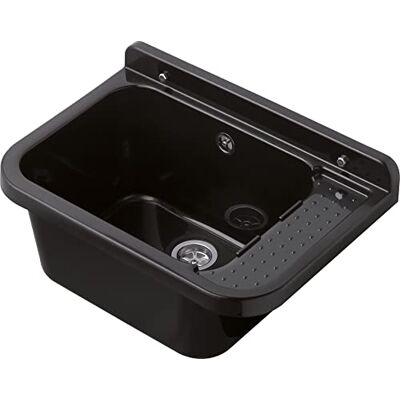 Negrari Lavandino-Pilozzo a Muro in resina, Resistente all'umidità, Kit di fissaggio e Kit di scarico inclusi, Interno e Esterno, 50L x 34P x 21H, Nero Glitterato Negrari Lavandino-Pilozzo a Muro in resina, Resistente all'umidità, Kit di fissaggio e Kit di scarico inclusi, Interno e Esterno, 50L x 34P x 21H, Nero Glitterato