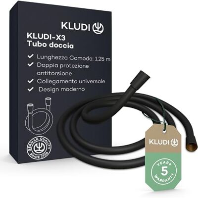 Kludi -X3 tubo doccia universale 1,25 m, facile da pulire, flessibile doccia con doppia protezione antitorsione, resistente al kink, attacco standard, tubo flessible doccia nero opaco Kludi -X3 tubo doccia universale 1,25 m, facile da pulire, flessibile doccia con doppia protezione antitorsione, resistente al kink, attacco standard, tubo flessible doccia nero opaco