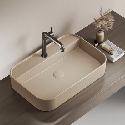 EMKE Lavabo rettangolare – Lavandino per bagno e toilette degli ospiti – 60 × 40 × 11 cm, Lavandino in ceramica, Beige opaco EMKE Lavabo rettangolare – Lavandino per bagno e toilette degli ospiti – 60 × 40 × 11 cm, Lavandino in ceramica, Beige opaco