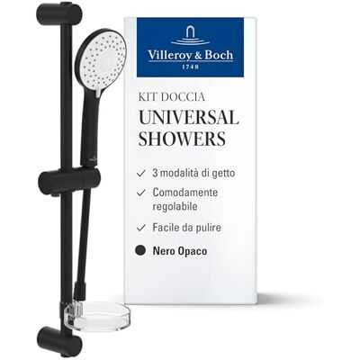 Villeroy & Boch Universal Showers set doccia, set doccia con supporto doccetta regolabile e doccetta con 3 tipologie di getto, sistema doccia con soffione rotondo, nero opaco Villeroy & Boch Universal Showers set doccia, set doccia con supporto doccetta regolabile e doccetta con 3 tipologie di getto, sistema doccia con soffione rotondo, nero opaco
