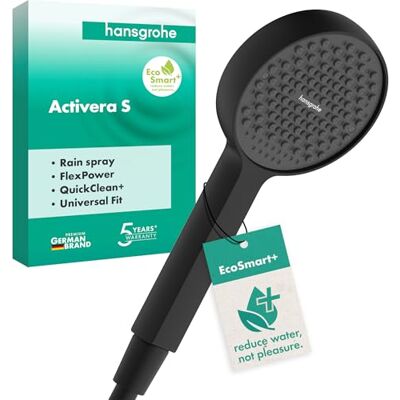 Hansgrohe Activera S Doccetta per doccia a risparmio idrico 6 l/min (EcoSmart+), Doccino con 1 getto, Soffione doccia rotondo con funzione anticalcare, nero opaco, Hansgrohe Activera S Doccetta per doccia a risparmio idrico 6 l/min (EcoSmart+), Doccino con 1 getto, Soffione doccia rotondo con funzione anticalcare, nero opaco,