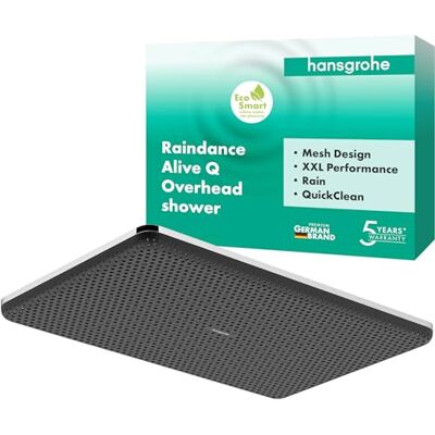 Hansgrohe Raindance Alive Q Soffione doccia a risparmio idrico (EcoSmart), Doccia a pioggia (210 x 340 mm) con1 getto (PowderRain) montaggio a parete/soffitto, funzione anticalcare, cromo, Hansgrohe Raindance Alive Q Soffione doccia a risparmio idrico (EcoSmart), Doccia a pioggia (210 x 340 mm) con1 getto (PowderRain) montaggio a parete/soffitto, funzione anticalcare, cromo,
