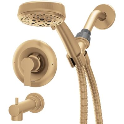 Moen Meena Rubinetto doccia moderno con doccetta e beccuccio per vasca da bagno, valvola inclusa, colore: oro bronzato Moen Meena Rubinetto doccia moderno con doccetta e beccuccio per vasca da bagno, valvola inclusa, colore: oro bronzato