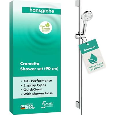 Hansgrohe Crometta Set doccia Vario EcoSmart 9 l/min con asta doccia 90 cm, bianco/cromo, Hansgrohe Crometta Set doccia Vario EcoSmart 9 l/min con asta doccia 90 cm, bianco/cromo,