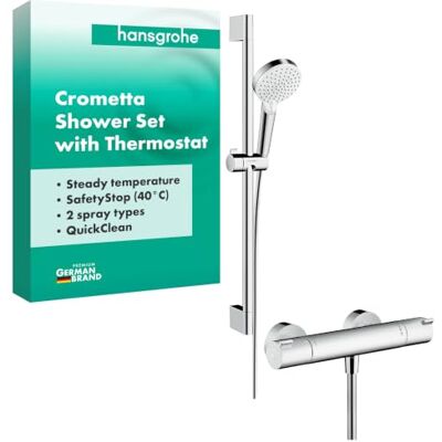 Hansgrohe Crometta Sistema doccia esterno Vario con termostatico Ecostat 1001 CL e asta doccia 65 cm, bianco/cromo, Hansgrohe Crometta Sistema doccia esterno Vario con termostatico Ecostat 1001 CL e asta doccia 65 cm, bianco/cromo,