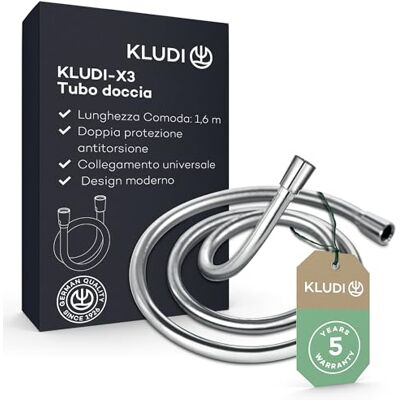 Kludi -X3 tubo doccia universale 1,60 m, facile da pulire, flessibile doccia con doppia protezione antitorsione, resistente al kink, attacco standard, tubo flessible doccia cromo Kludi -X3 tubo doccia universale 1,60 m, facile da pulire, flessibile doccia con doppia protezione antitorsione, resistente al kink, attacco standard, tubo flessible doccia cromo