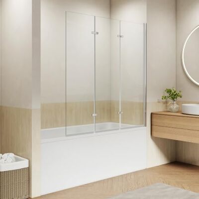 EMKE Pannello doccia pieghevole per vasca da bagno, 130 x 140 cm, 3 pezzi, con vetro di sicurezza monolastra da 6 mm, per vasca da bagno, parete pieghevole EMKE Pannello doccia pieghevole per vasca da bagno, 130 x 140 cm, 3 pezzi, con vetro di sicurezza monolastra da 6 mm, per vasca da bagno, parete pieghevole