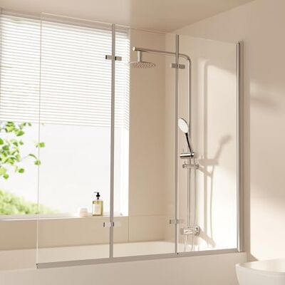 EMKE Vasca da bagno per doccia, 130 x 140 cm, 3 pezzi, pieghevole, divisorio per vasca da bagno, parete pieghevole da 6 mm, in vetro di sicurezza EMKE Vasca da bagno per doccia, 130 x 140 cm, 3 pezzi, pieghevole, divisorio per vasca da bagno, parete pieghevole da 6 mm, in vetro di sicurezza