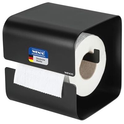 Wenko Turbo-Loc Portarotolo Mod Lizan, acciaio, adesivo, forte tenuta, montaggio a parete senza forare, porta carta igienica WC con copertura, portarotolo bagno e WC ospiti, nero opaco Wenko Turbo-Loc Portarotolo Mod Lizan, acciaio, adesivo, forte tenuta, montaggio a parete senza forare, porta carta igienica WC con copertura, portarotolo bagno e WC ospiti, nero opaco