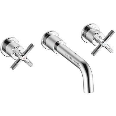Bristan Cruzar Miscelatore a 3 fori per lavabo, montaggio a parete, con funzione di risparmio idrico, finitura cromata Bristan Cruzar Miscelatore a 3 fori per lavabo, montaggio a parete, con funzione di risparmio idrico, finitura cromata