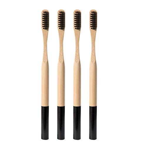 FARUTA Spazzolino da denti morbido manico lungo in bambù per pulizia orale profonda casa viaggi all'aperto adulti bambini (colore: nero)