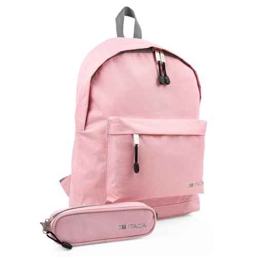 ITACA Zaino Zaini. Casual Zainetto Uomo. Zaino Piccolo Uomo Zaino Scuola Media Comodo e Pratico per L'uso Quotidiano Tela e finta finta pelle Zaino Scuola , Rosa