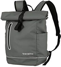 travelite Basics Zaino da Bicicletta in Materiale Impermeabile, Zaino da Scuola in Poliestere con Riflettori + Chiusura Arrotolabile, 48 cm, 19 litri