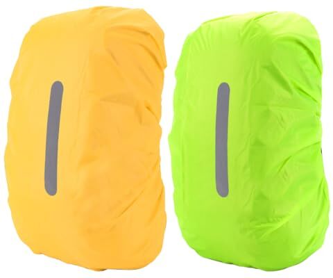 TQPUWT Copertura Zaino Antipioggia, 2 Pezzi Coprizaino Antipioggia, Copri Zaino per Pioggia, Coprizaino Antipioggia con Fibbia Regolabile, per Escursionismo, Ciclismo, Giallo, Verde Fluo, M(30-45 L)