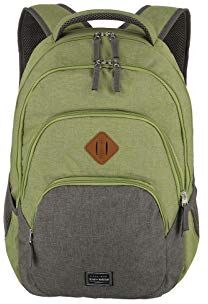 travelite zaino bagaglio a mano da viaggio con scomparto per laptop 15.6 pollici, serie di valigie BASICS Daypack Mélange: zaino alla moda in look mélange, 45 cm, 22 litri, Grigio/Verde