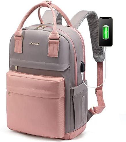 LOVEVOOK Zaino Porta PC Donna, 15,6 Pollici Impermeabile Computer Backpack Antifurto con Porta USB e Scomparto per Laptop per Scuola Università Viaggi Lavoro Aereo Ufficio, Rosa