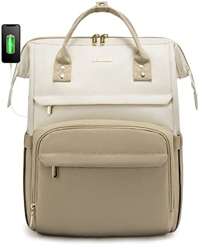 LOVEVOOK Zaino Porta PC Donna, per Portatile 15.6 Pollici, per Laptop, Beige Cachi