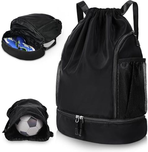 Helmsyde Sacca Sportiva Palestra, Sacca Zaino con Coulisse Borsa da Palestra Sportiva Impermeabile con Scomparto per Scarpe, Zaino Sportivo Unisex Borsa da Palla per Scuola, Calcio, Nuoto, Vacanze