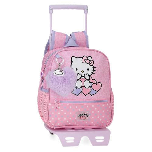 Hello Kitty Hearts & Dots Zaino scuola con carrello rosa 23 x 25 x 10 cm Poliestere 5,75 L, Rosa, Zaino scuola con carrello