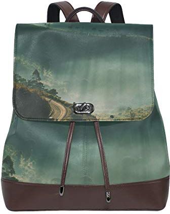 MONTOJ Hazy Green Hilly Mountain Borsa da viaggio in pelle Campus Zaino