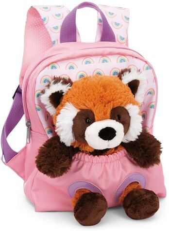 NICI Zaino 21x26cm rosa con peluche di panda rosso 25cm Zainetto per la scuola materna con peluchetto rimovibile, morbido e soffice, per bambini di 2-5 anni, maschi e femmine