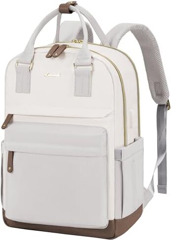 LOVEVOOK Zaino Porta PC Donna, 15.6 Pollici Zaino da Viaggio Scuola Università Grande, Impermeabile Zaino Lavoro Ufficio Antifurto Elegante, Computer Laptop Travel Backpack Waterproof Beige