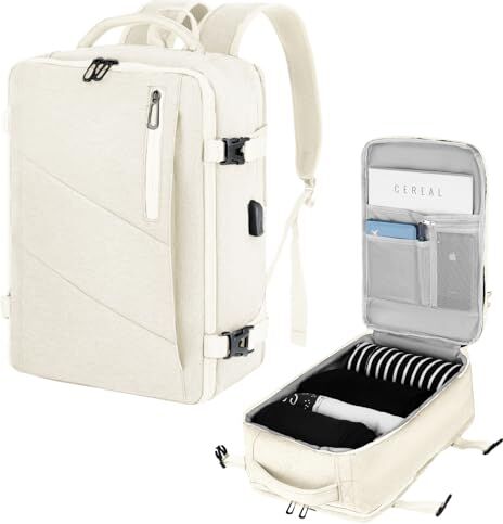 VOESLD Zaino per Ryanair 40x20x25, Zaino da Viaggio Aereo Bagaglio a Mano Beige Zaino Porta PC Donna Uomo Impermeabile Zaino Bagaglio a Mano per Tutte le Principali Compagnie Aeree, con Porta USB 20L