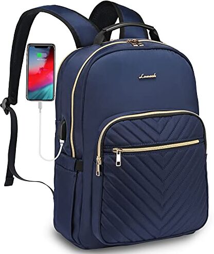 LOVEVOOK Zaino Donna Porta PC 14 Pollici, Impermeabile Zaino per Laptop con Caricatore USB, grande Zaino Computer per Università Viaggi Lavoro Scuola Ufficio Blu