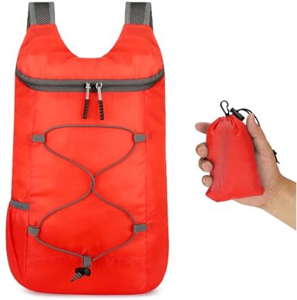 HIOQFR Zaino Pieghevole Ultraleggero 20 Litri Piccolo Zaino Leggero da Viaggio Ultraleggero Zaino Richiudibile Tascabile Impermeabile Ripiegabile Zainetto Trekking Uomo Donna Foldable Backpack-Rosso