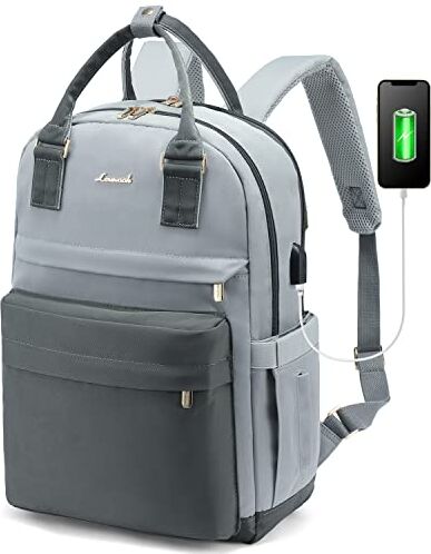 LOVEVOOK Zaino Porta PC Donna, 15,6 Pollici Impermeabile Computer Backpack Antifurto con Porta USB e Scomparto per Laptop per Scuola Università Viaggi Lavoro Aereo Ufficio, Grigio Blu