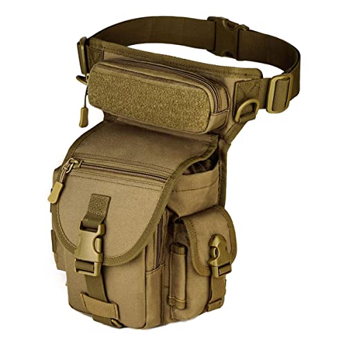 HUNTVP ® Marsupio Cosciale Tattico Militare Borsa Gamba Moto Molle Impermeabile per Campeggio Escursionismo Ciclismo Viaggio Trekking Sport Porta Smartphone,Marrone