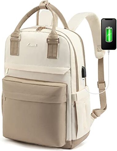 LOVEVOOK Zaino Porta PC Donna, 15,6 Pollici Impermeabile Computer Backpack Antifurto con Porta USB e Scomparto per Laptop per Scuola Università Viaggi Lavoro Aereo Ufficio, Cachi Beige