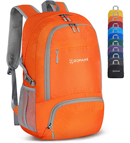 ZOMAKE Zaino Pieghevole Leggero Zaini Ripiegabile Zainetto Piccolo 30L,Packable Backpack Da Trekking Per Donna Uomo Viaggio Campeggio Città Sportivo(Arancione)