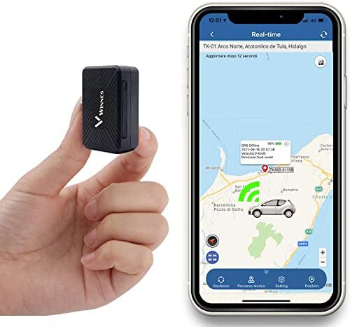 Winnes Mini GPS Tracker Localizzatore GPS Portatile(58g) con Forte Magnetico per Monitoraggio Lungo Tempo Reale, Posizionamento Anti-Perso per Personale/Zaino/Auto App GratuitaTK913