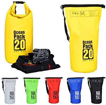 Relaxdays Zaino Impermeabile Ocean Pack 20L Borsa Ultraleggera Sacca Dry Bag da Kajak Rafting Vela Sci Snowboard Giallo