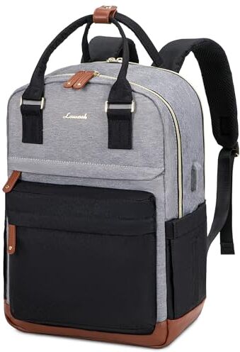 LOVEVOOK Zaino Porta PC Donna, 15.6 Pollici Zaino da Viaggio Scuola Università Grande, Impermeabile Zaino Lavoro Ufficio Antifurto Elegante, Computer Laptop Travel Backpack Waterproof Grigio