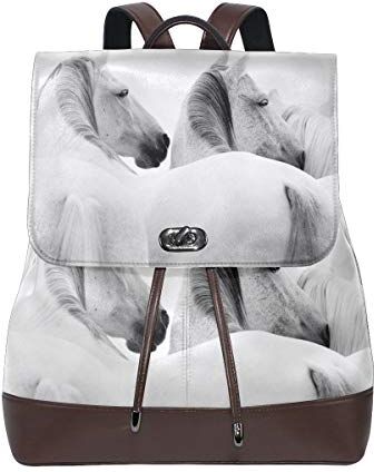 FANTAZIO Zaini Bella Bianco Cavallo Scuola Borsa in pelle Daypack