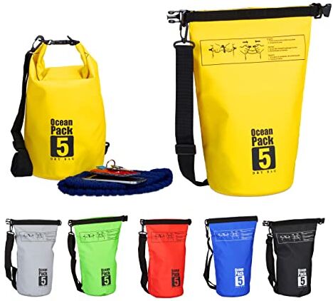 Relaxdays Zaino Impermeabile Ocean Pack 5L Borsa Stagna Ultraleggera Sacca Dry Bag da Kajak Vela Sci Snowboard Giallo