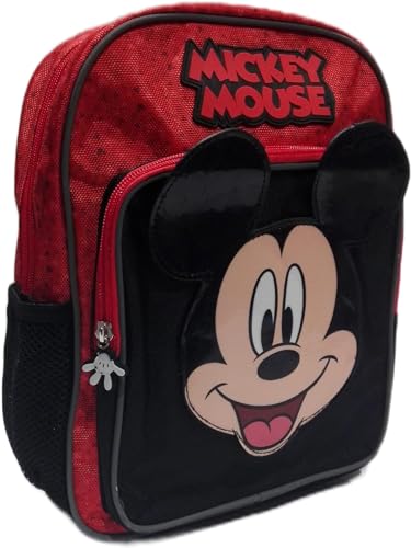 FCP ZAINO ASILO Topolino Mickey Mouse rosso nero per bambino + Omaggio Portachiave fischietto