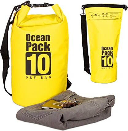 Relaxdays Ocean Pack, Sacchetto Impermeabile Unisex-Adulto, Giallo, 56 cm