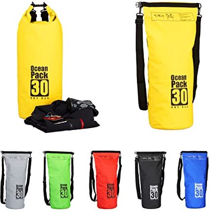 Relaxdays Zaino Impermeabile Ocean Pack 30 L Borsa Stagna Idrorepellente per Valori Dry Bag Leggera Outdoor Giallo