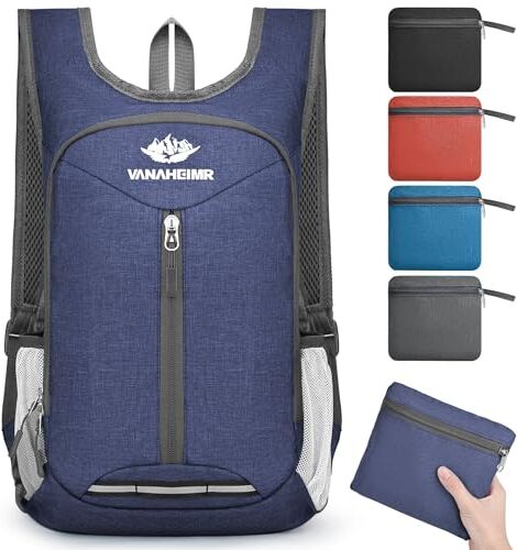 Yoowalar Zaino Trekking Pieghevole Ultraleggero, 16L Impermeabile Zaino Da Viaggio Zainetto Piccolo, Zainetto Richiudibile Zaino Hiking Per Donna Uomo All'aperto Escursionismo Campeggio, Blu Scuro