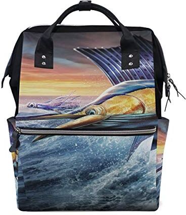 FANTAZIO Borsa Mummia Zaino Cool Sailfish Jumping Pattern Borsa Scuola