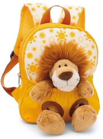 NICI Zaino 21x26cm giallo con peluche di leone 25cm Zainetto per la scuola materna con peluchetto rimovibile, morbido e soffice, per bambini di 2-5 anni, maschi e femmine