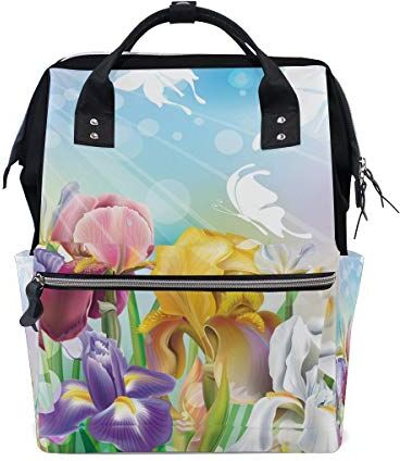 FANTAZIO Mummia Bag Zaino Iris Fiore Con Farfalle Borsa Scuola