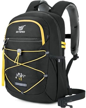 SKYSPER Zaino per Bambini 12L Zainetto Scolastico per Bambini Ragazzi Zainetto Gita per Scuola Elementare Hiking 5-12 anni, Nero